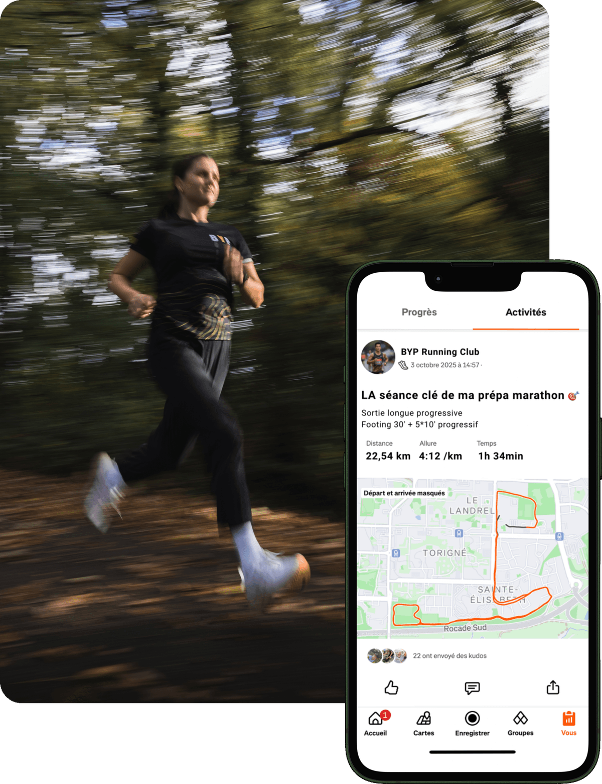 Une coureuse BYP en sortie longue, et sa séance clé de préparation marathon sur l'application
