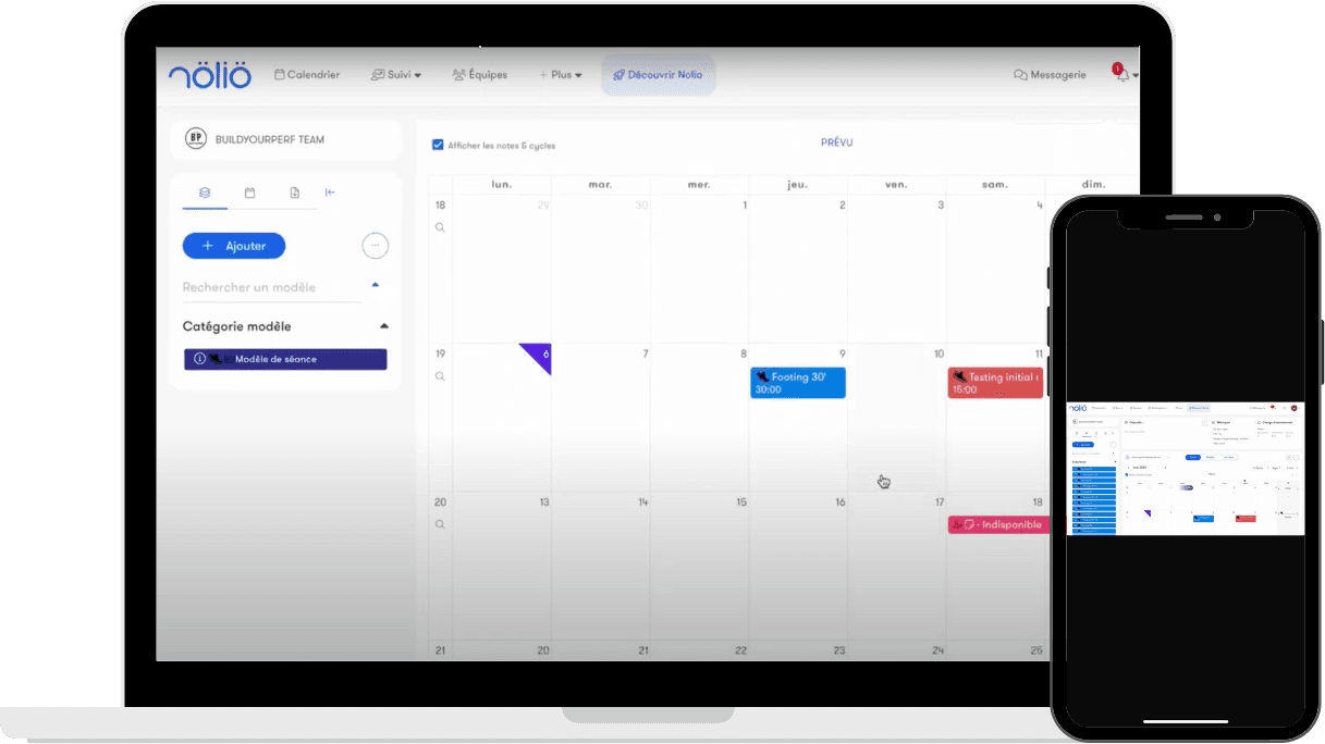 Plan d'entraînement BYP sur l'application Nolio, sur ordinateur et téléphone